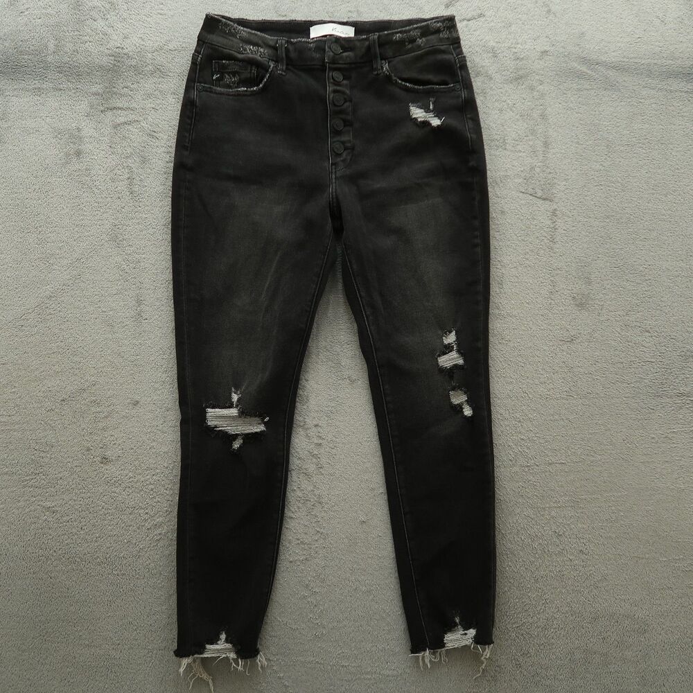 KanCan Jeans Junior's Size 11/29 Gray High-Rise Skinny Fray 27" Inseam Destroyed